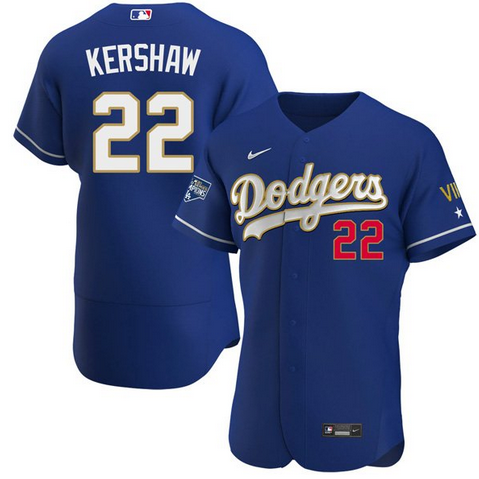 Men's Los Angeles Dodgers #22 Clayton Kershaw Royal Blue MLB Championship Flex Base Sttiched Jersey